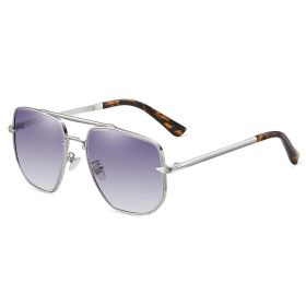 Fashion Pilot Polarized Sunglasses Women Double Bean Sunglass Vintage Sun Glass Men Luxury Design Eyewear UV400 Gradient Shades (Lens Color: silver purple)